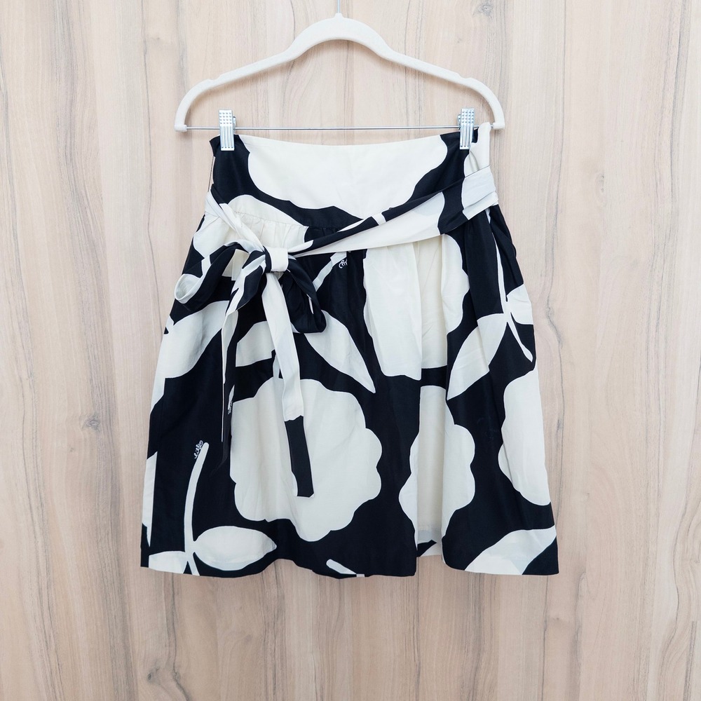 Vintage Lilly Pulitzer Silk Skirt 6 Black White Floral Tie Waist Preppy Mod